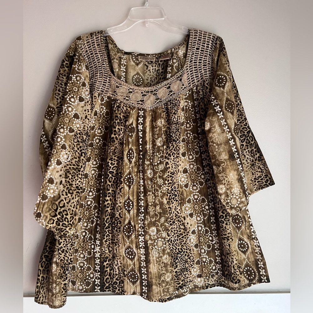 Art And Soul Brown and Cream Patterned Tunic